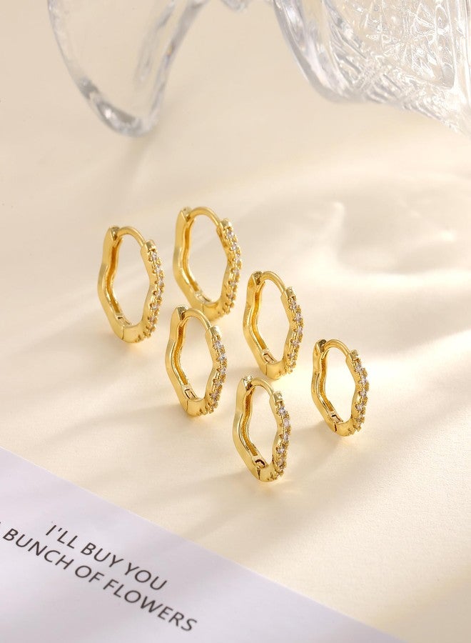 Kyerlyn 3 Pairs Gold Hoop Earrings Set: Dainty Stud Earrings Trendy Small 14K Gold Plated Hypoallergenic Dangle Cartilage Huggie Hoop Earrings for Women wave Gold Jewelry for Women Gifts - Image 4